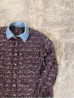 VTG 90s Chic Floral Denim Collar Western button-down shirt sz L Cotton